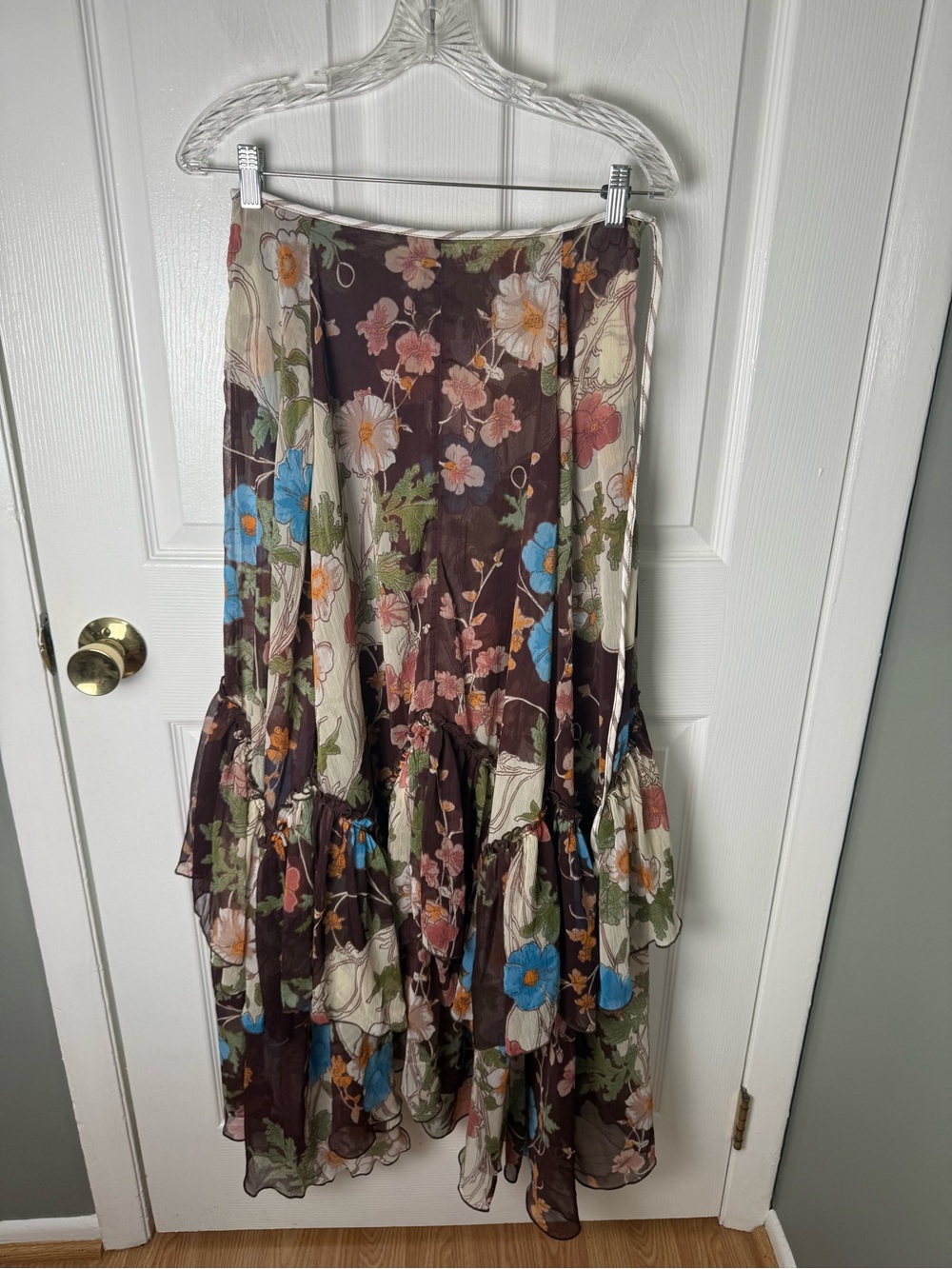 Free People Palermo Villa Chiffon Maxi Skirt in Chocolate Combo 4 - Picture 2 of 9